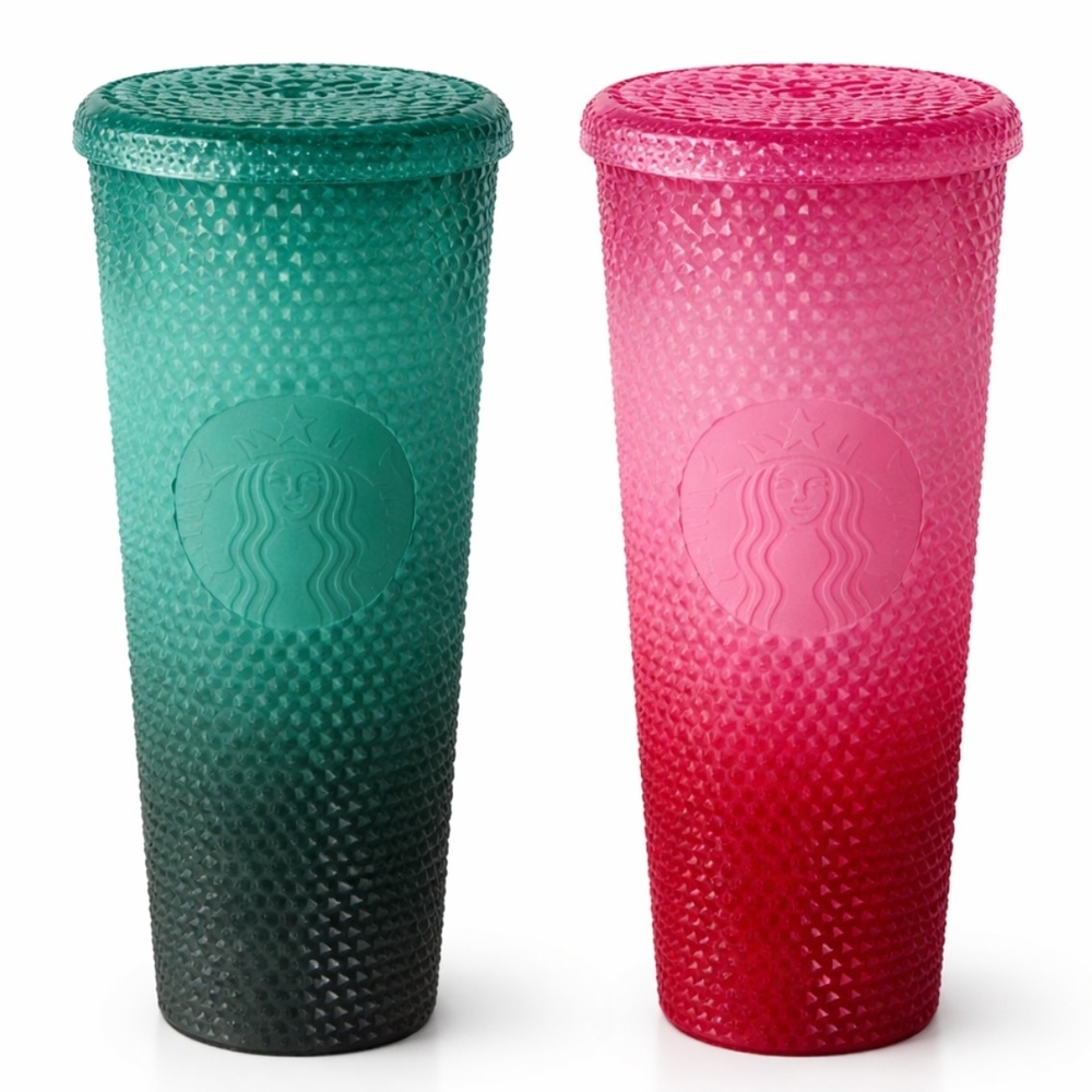 Starbucks 2022 Holiday Collection Ombre Studded Waxberry Tumblers - Green & Pink